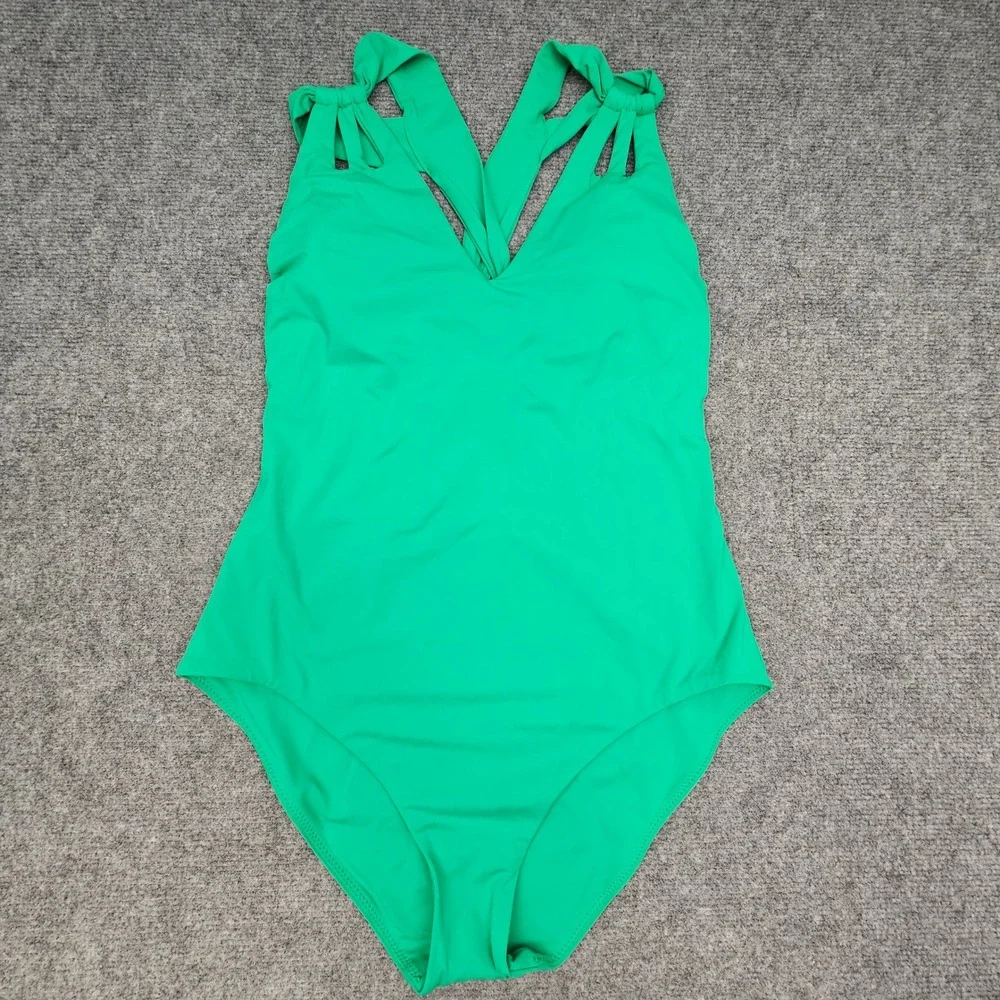 BECCA ETC One Piece Swimsuit Womens 2X Green Ruched Knot Detail Swimwear NEW
